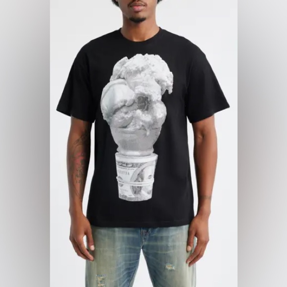 NEW Icecream Black Graphic Tee with Money Cone Design Size XL